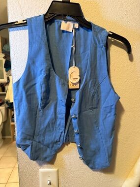 Good Luck Gem Blue Sleeveless Button Front Vest